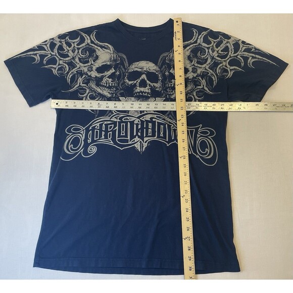 Throwdown by Affliction MMA Graphic T-Shirt Skulls Mens XL Blue - Picture 6 of 9